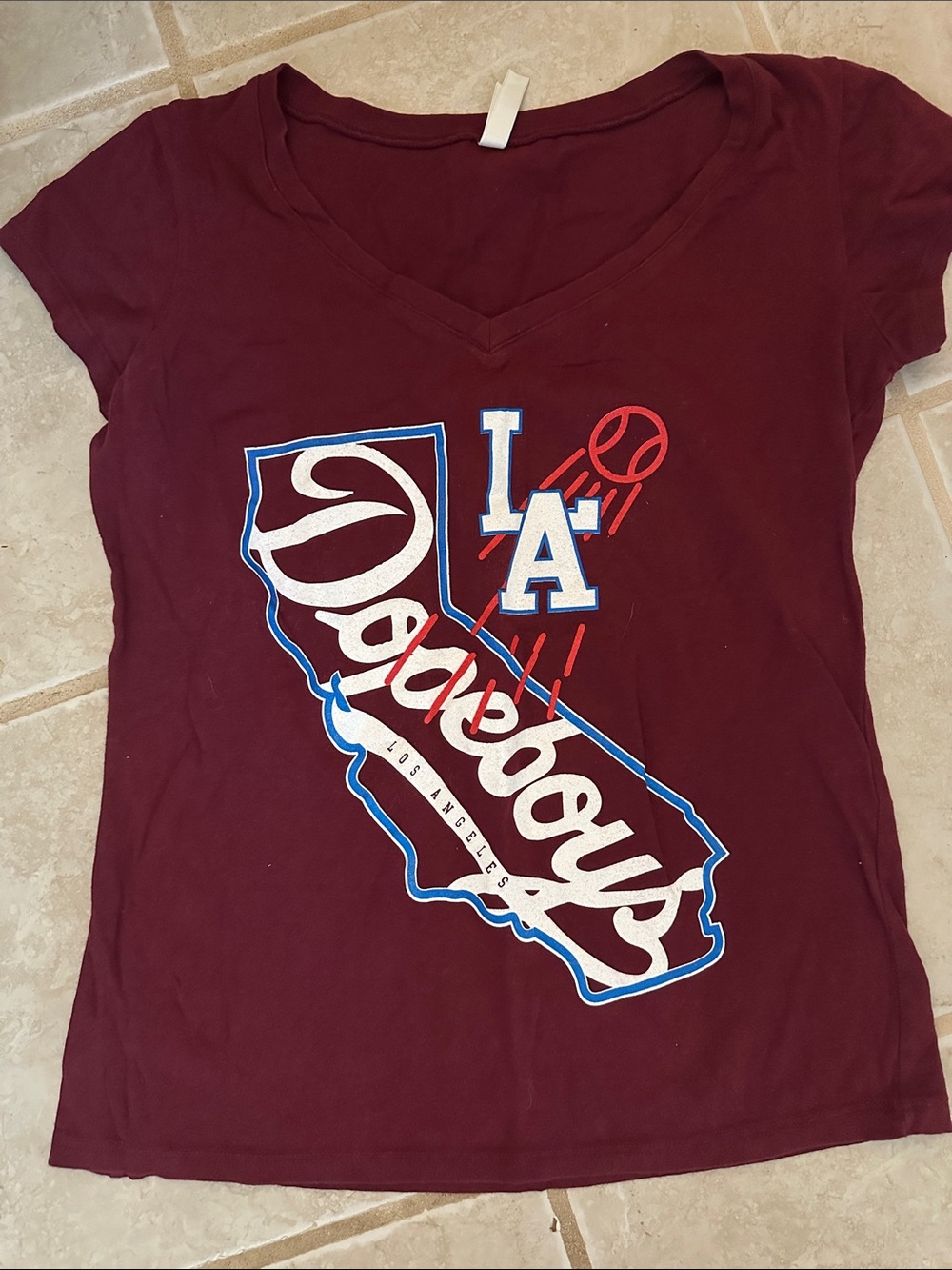 Los Dodgers V-Neck T-Shirt - Maroon